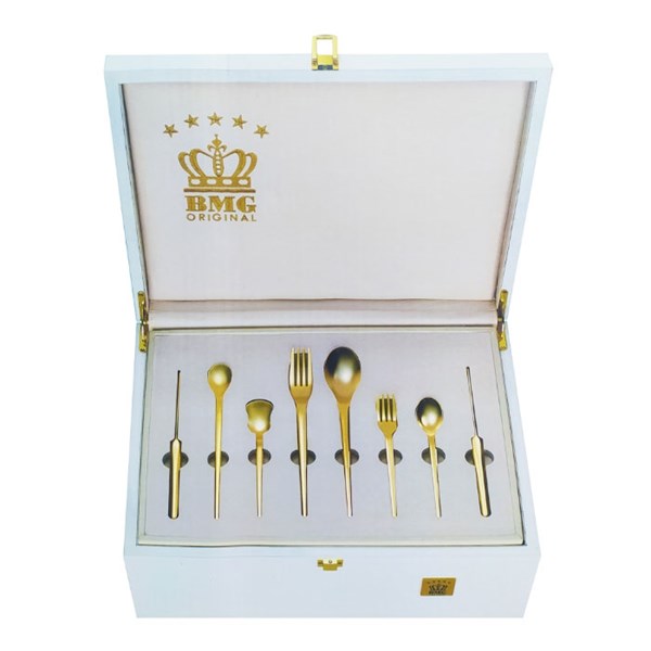 24-person spoon and fork service 145 shiny golden BMG cloth